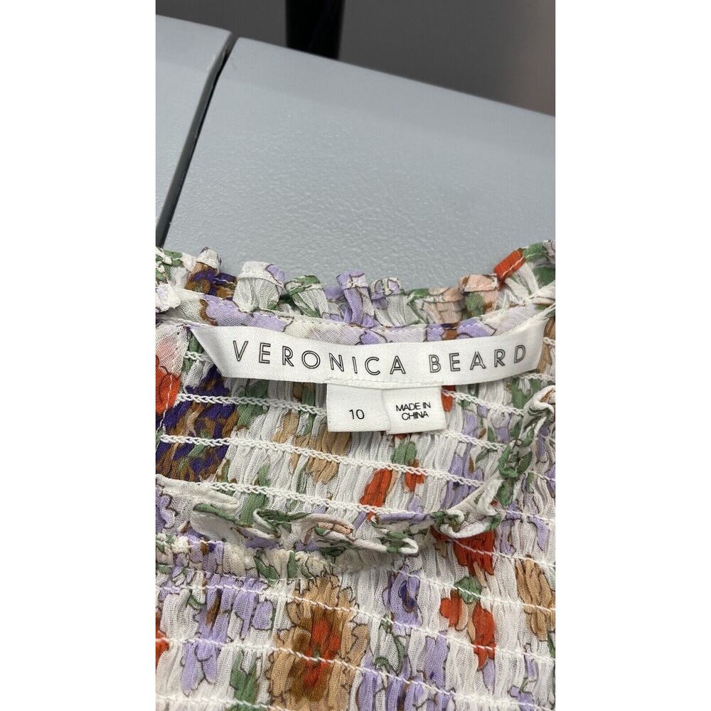 Veronica Beard Kali Top Multicolor Floral Print Smocked Spring Designer Size 10 - Picture 9 of 12